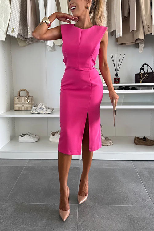 Crewneck Sleeveless Slit Bodycon Midi Dress