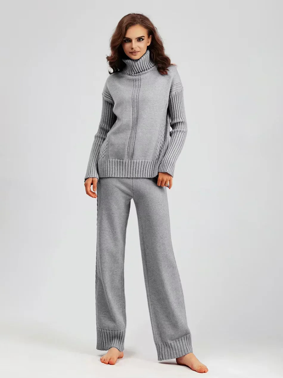 Scarlett - High-neck Knit Sweater & Loose Pants Set