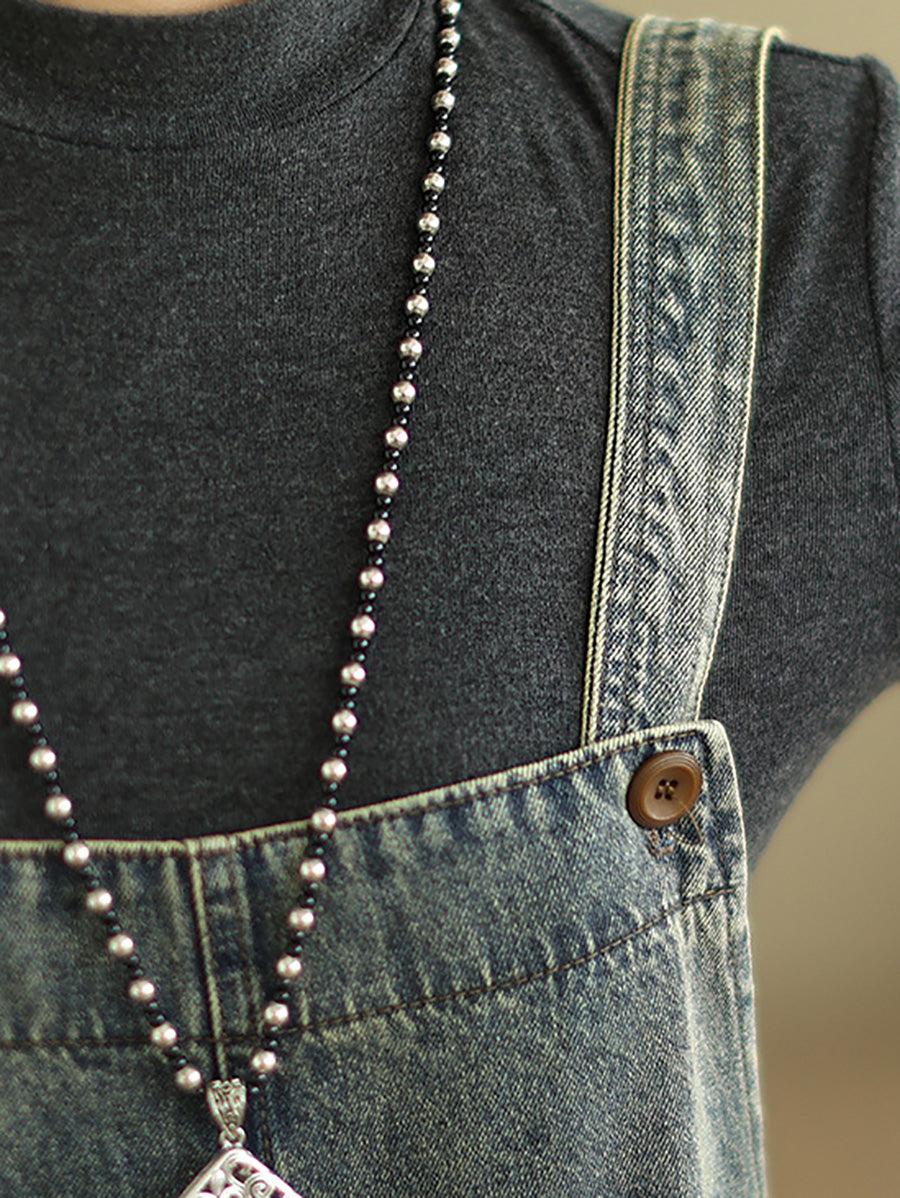 Retro Patchwork Loose Washed Denim Jumpsuits Ah1080