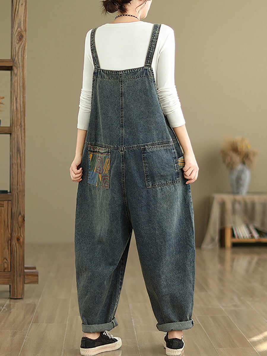Patchwork Loose Denim Jumpsuits