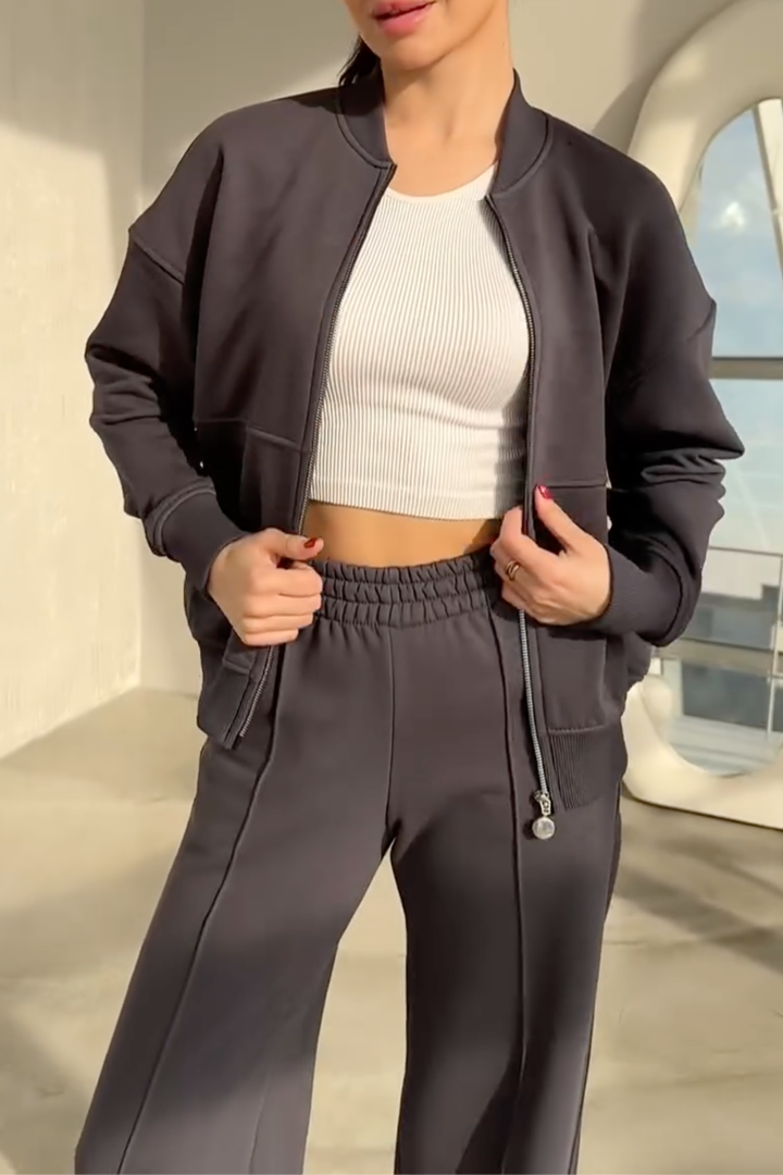 Zipper Jacket & Pants Two-piece Set