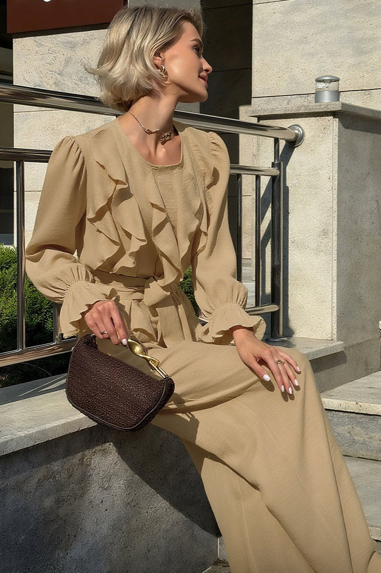 Bell Sleeve Top and Wide Leg Pants Two Piece Set
