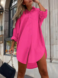 High-low Long Sleeves Color Split-side Lapel Mini Dresses Shirt Dress