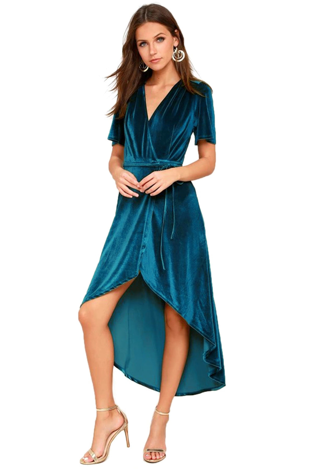 Clothing V-neck Dress Velvet Cardigan Lace-up Irregular Asymmetric Dress