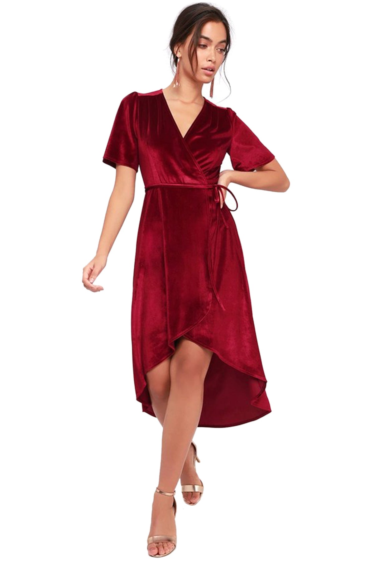 Clothing V-neck Dress Velvet Cardigan Lace-up Irregular Asymmetric Dress