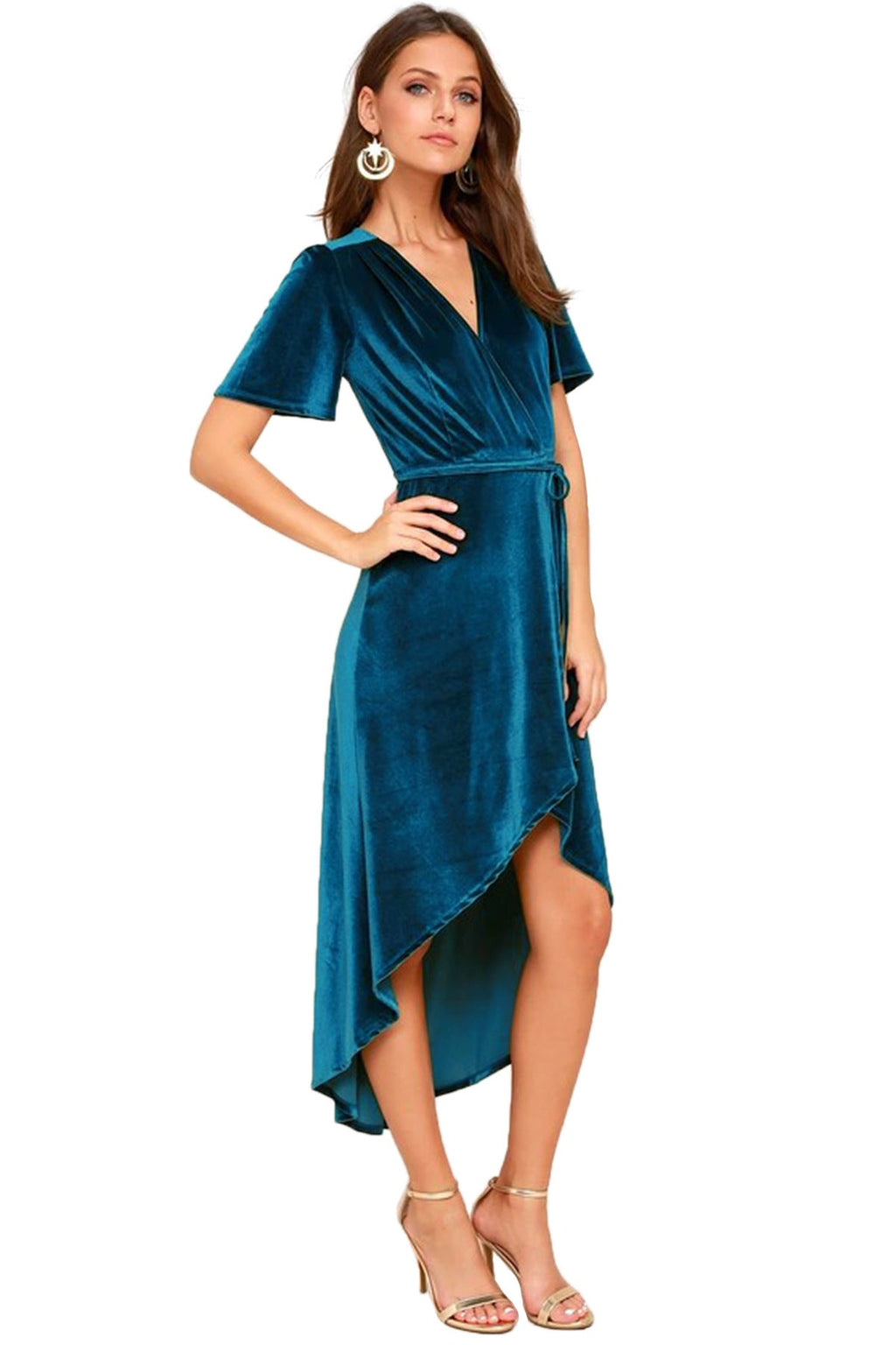 Clothing V-neck Dress Velvet Cardigan Lace-up Irregular Asymmetric Dress