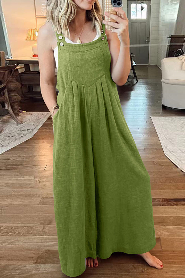 Cotton and Linen Loose One-piece Wide-leg Overalls