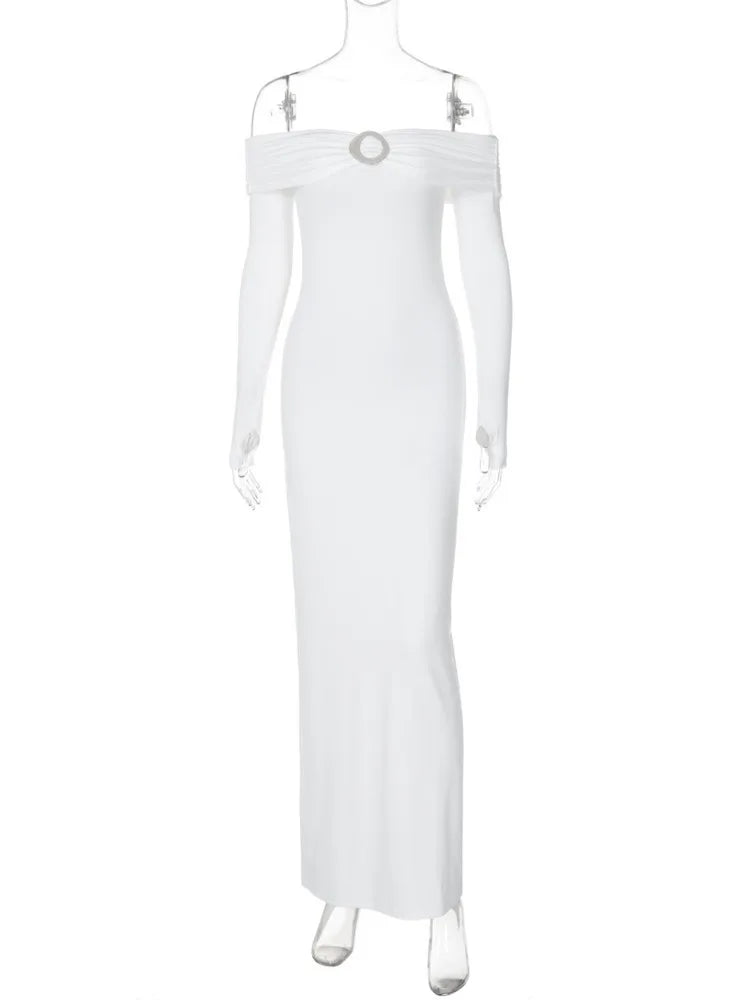 Off-shoulder Long Sleeve Maxi Dress for Autumn New Strapless Backless Bodycon Club Party Long Dress