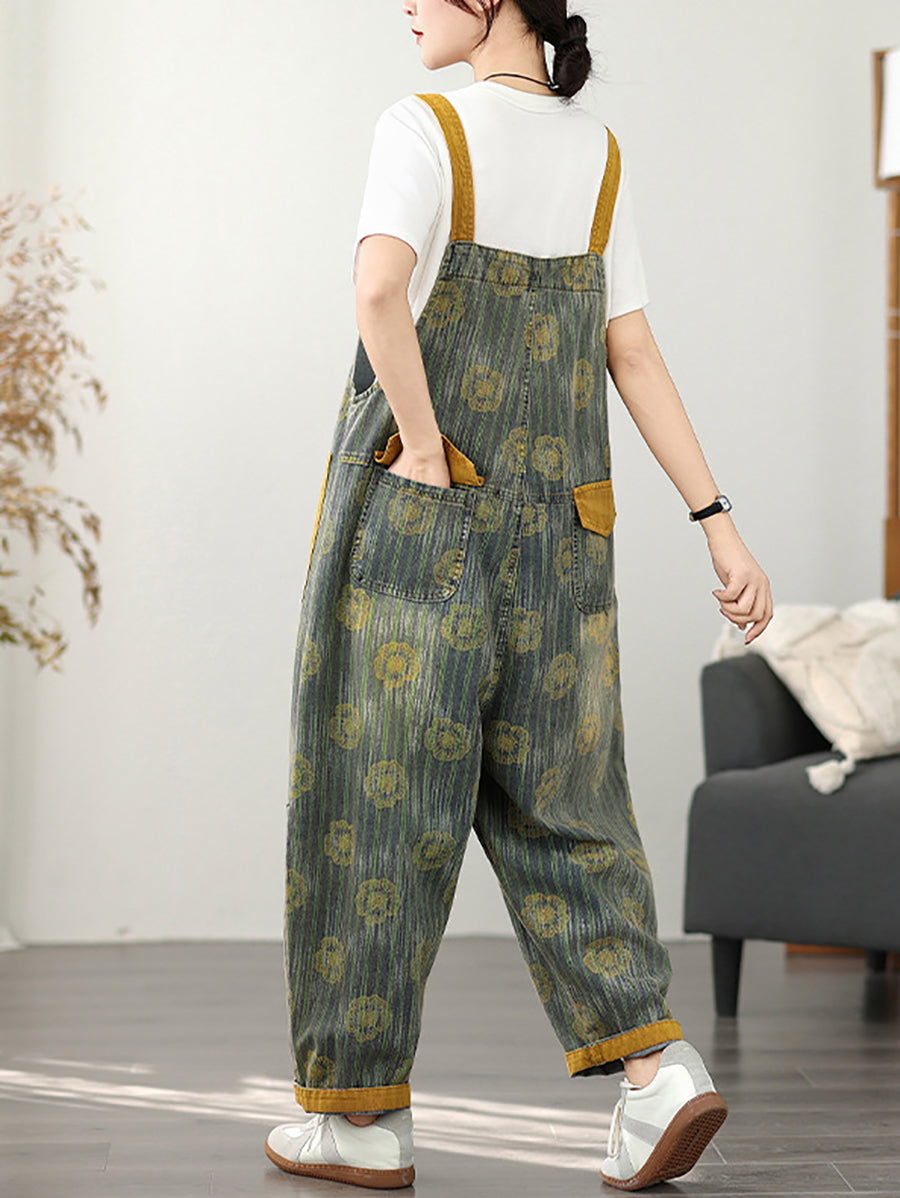 Denim Summer Stripe Flower Jumpsuits