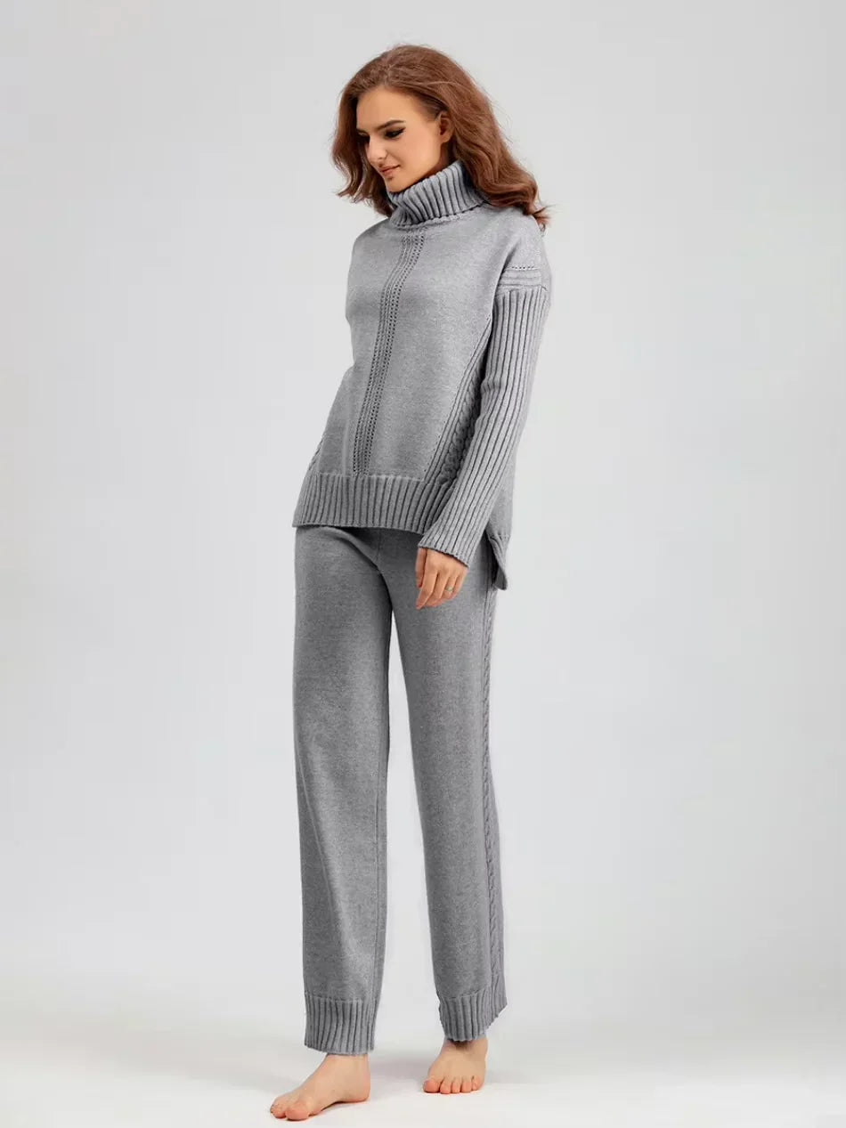 Scarlett - High-neck Knit Sweater & Loose Pants Set