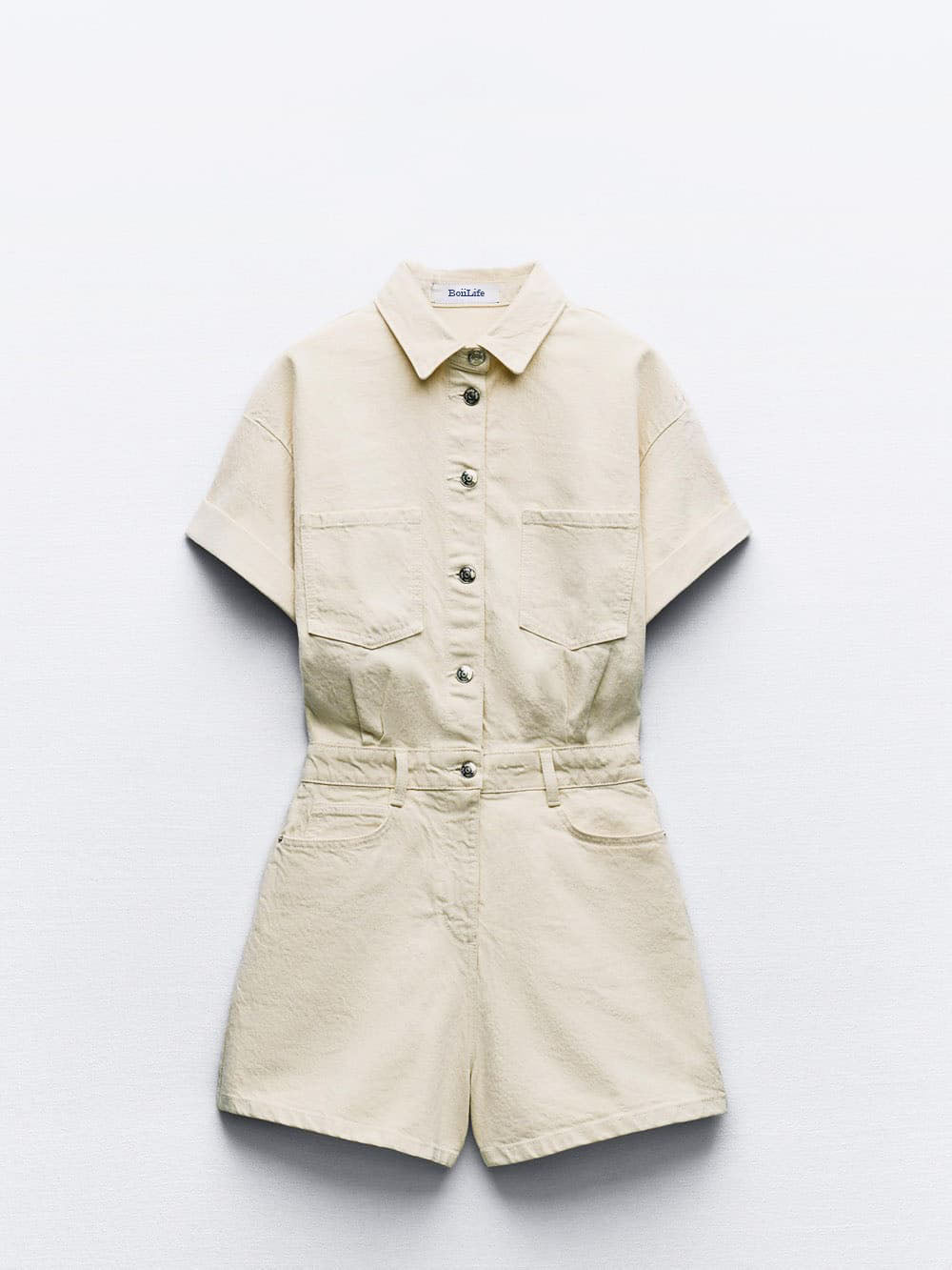 Mini Denim Cuffed-romper-beige