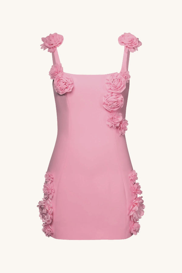Three-dimensional Flower Suspender Slim Mini Dress
