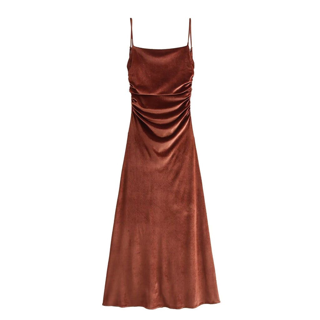 Fall Clothing Sling Pleated Midi Dress