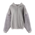 Winter Hooded Fleece Lined Furry Sleeves Sweatshirt Idle Loose Sleeve Length Cardigan Outerwear Top