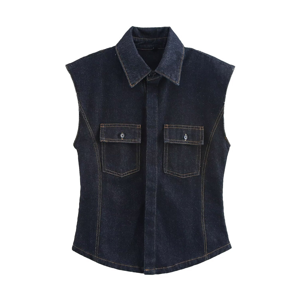 Winter Sleeveless Denim Vest Mid Rise Pants Sets