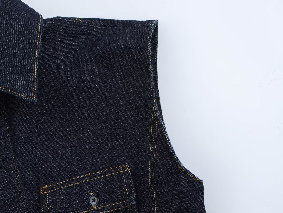 Winter Sleeveless Denim Vest Mid Rise Pants Sets