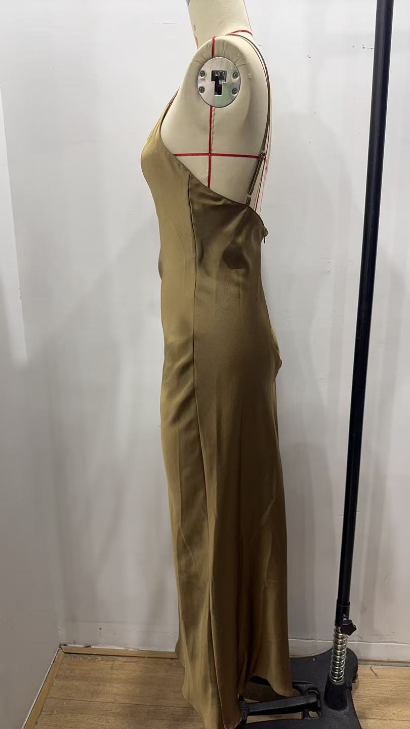 Spring Silk Satin Texture Color Sling Midi Dress
