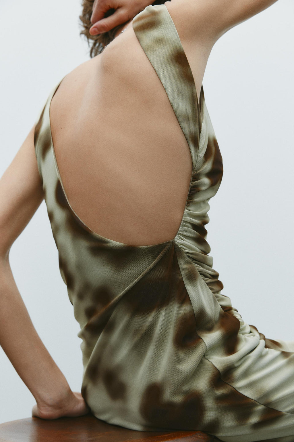 Pleated Silk Net Printing Midi Dress