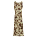 Pleated Silk Net Printing Midi Dress