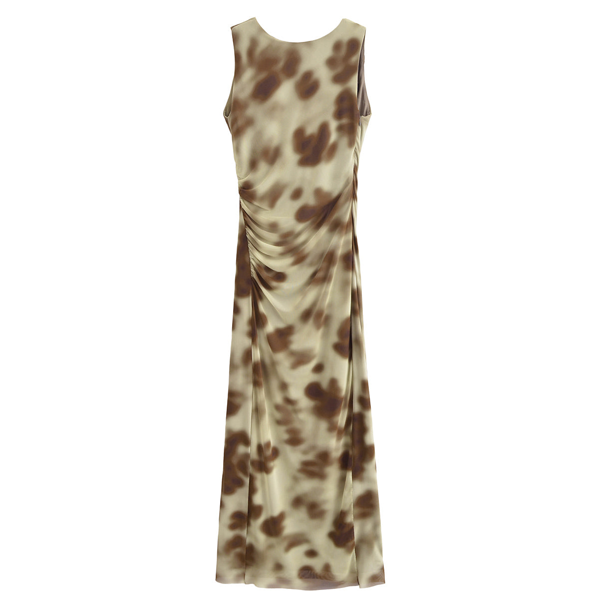 Pleated Silk Net Printing Midi Dress
