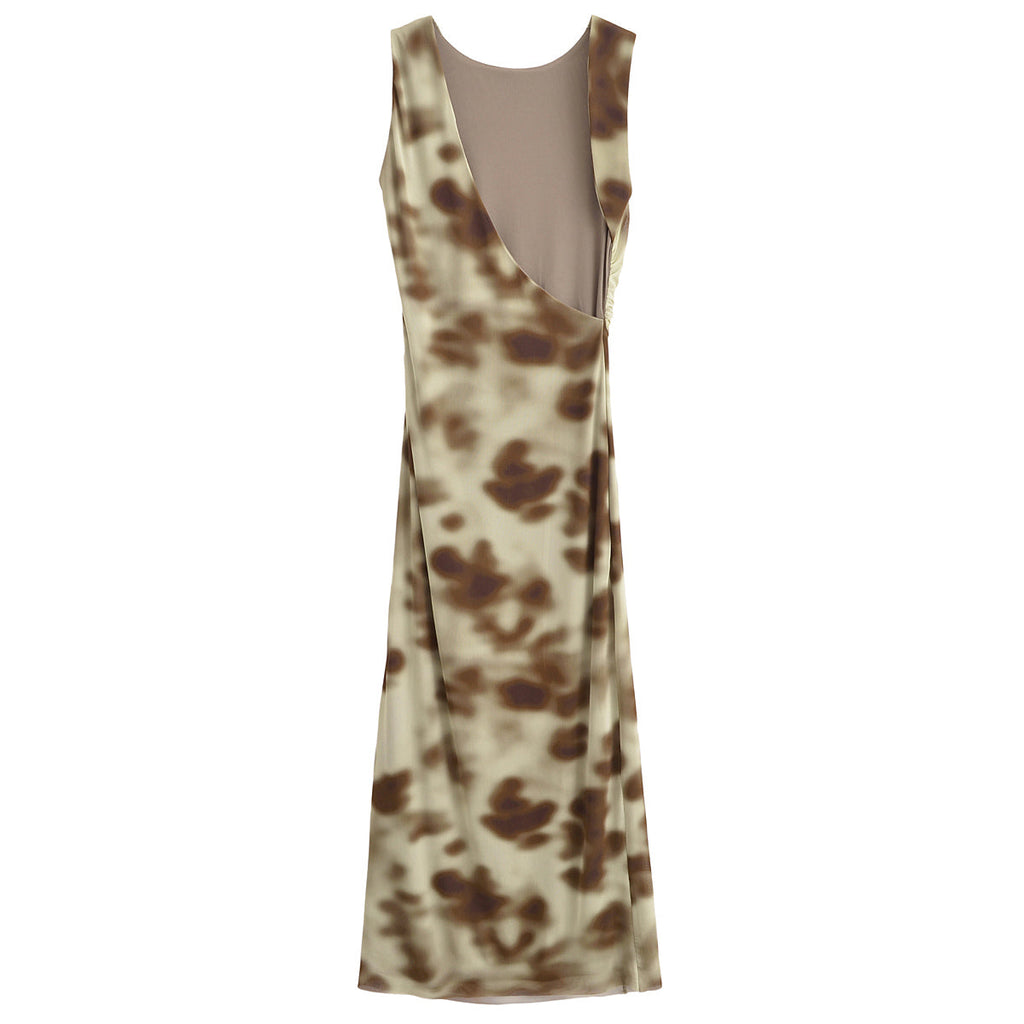 Pleated Silk Net Printing Midi Dress