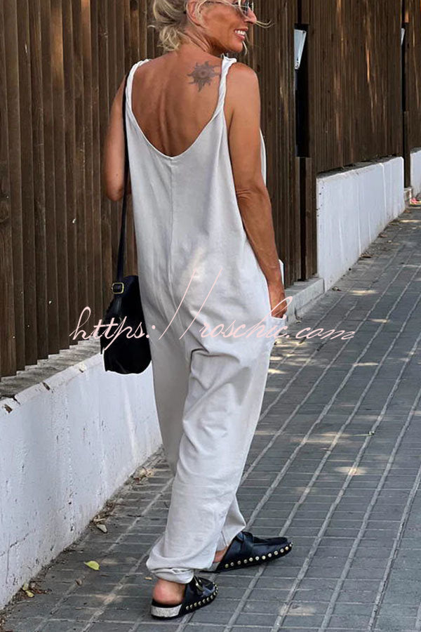 Relaxing Bay Color Pocketed Beach Jumpsuit