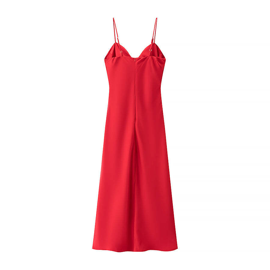 Homemade Clothing Classic Simple Silk Satin Texture Midi Dress
