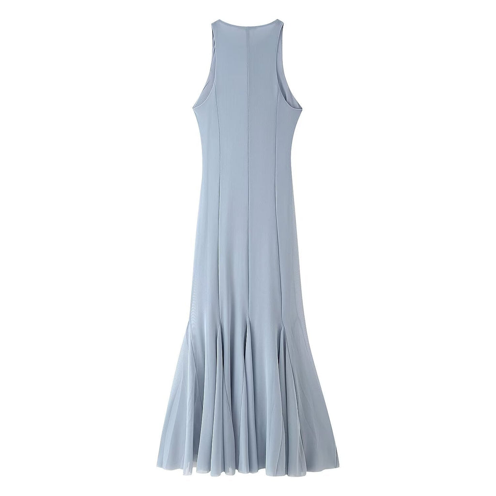 Slim Fit Wide Hem Silk Net Midi Dress