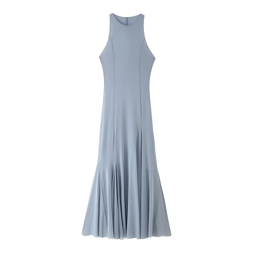 Slim Fit Wide Hem Silk Net Midi Dress