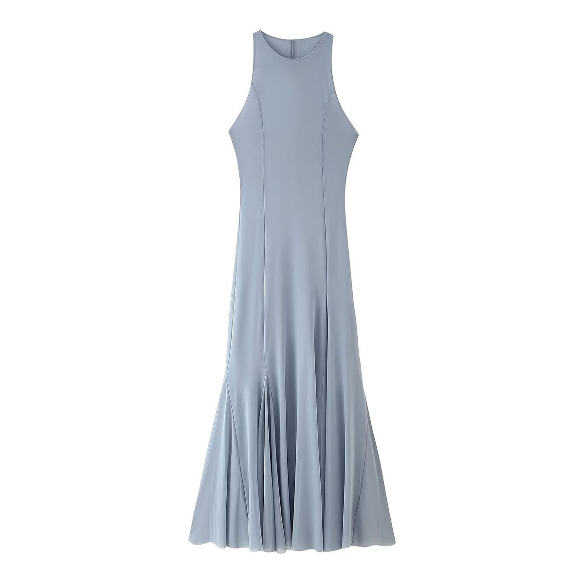 Slim Fit Wide Hem Silk Net Midi Dress