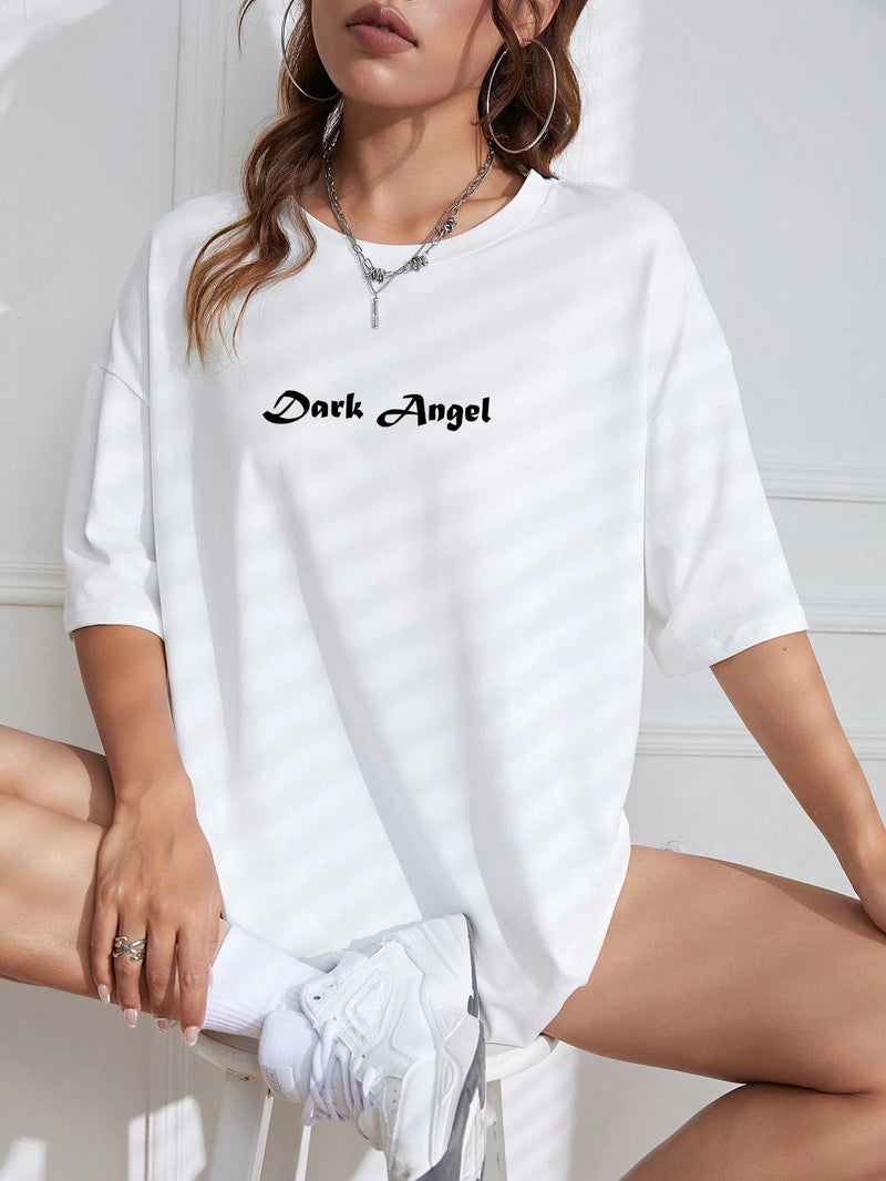 Dark Angel Wing Graphic Printed T-shirts for Loose Oversized Clothing Hip Hop Street Tshirt Cotton Short Sleeves