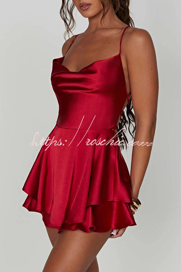 Ruffled Satin Strappy Satin Backless Lace Up Mini Dress