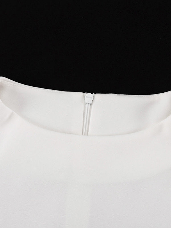 Bodycon Long Sleeves Color Split-joint Zipper Round-neck Mini Dresses