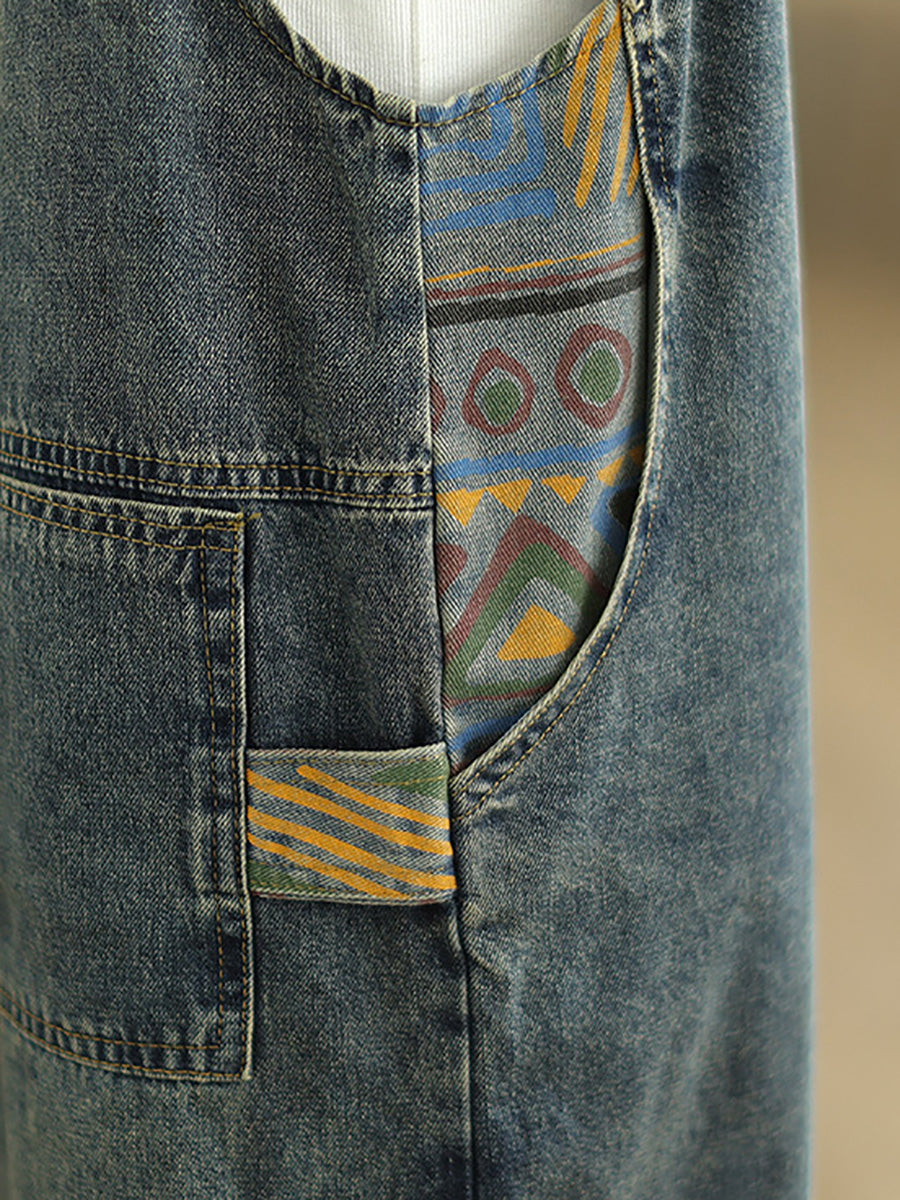 Patchwork Loose Denim Jumpsuits