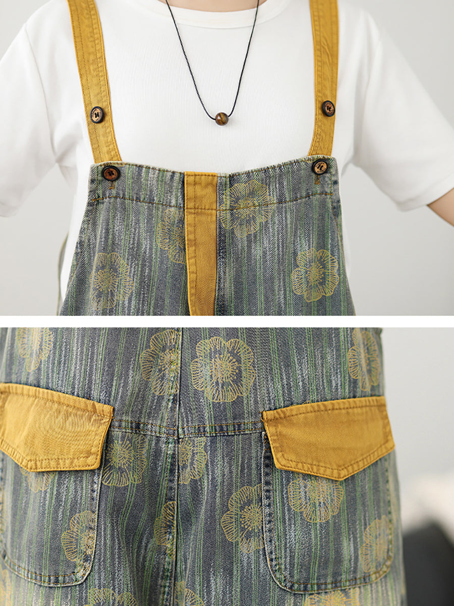 Denim Summer Stripe Flower Jumpsuits
