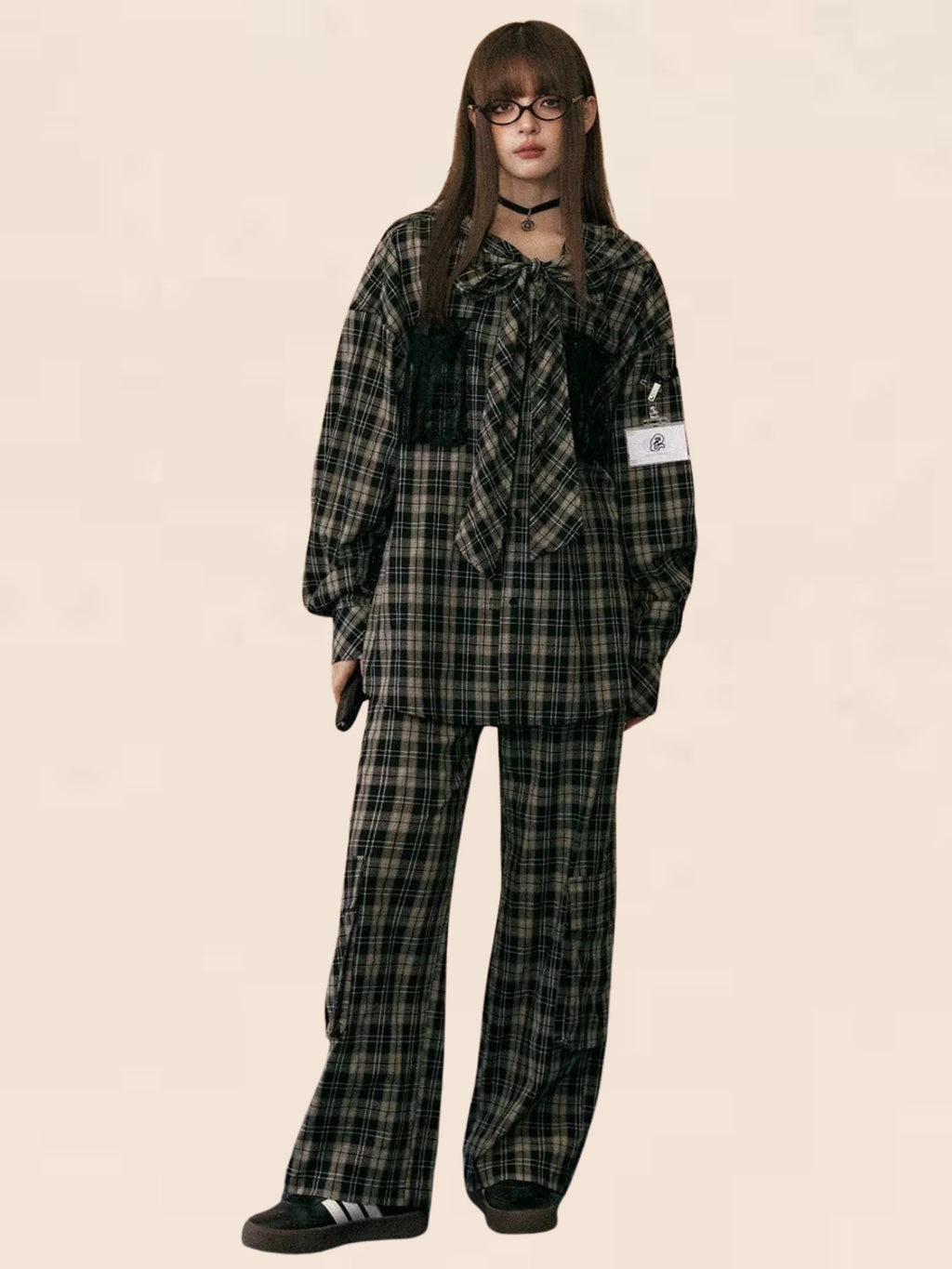 Plaid Bow Tie Two-piece Set-up