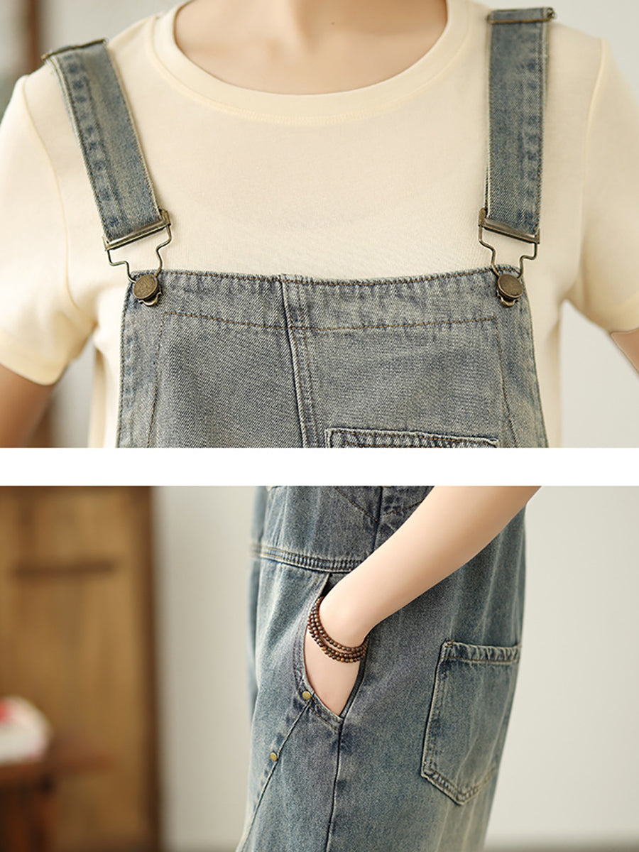 Color Straight Pure Denim Jumpsuits Summer