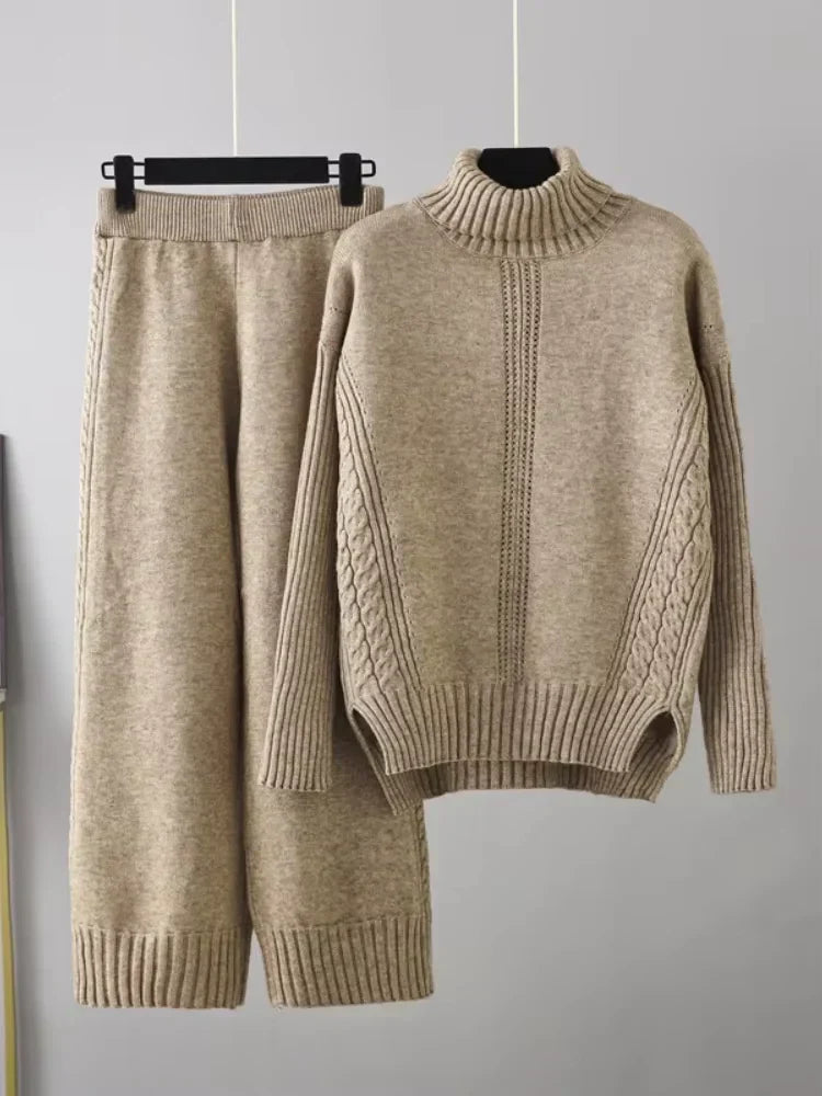Scarlett - High-neck Knit Sweater & Loose Pants Set