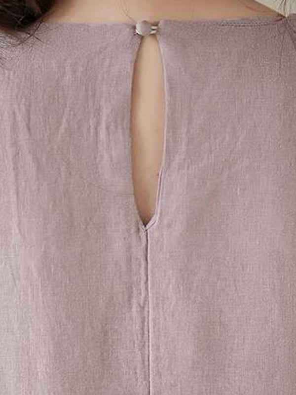 A-line Loose Color Round-neck Midi Dresses