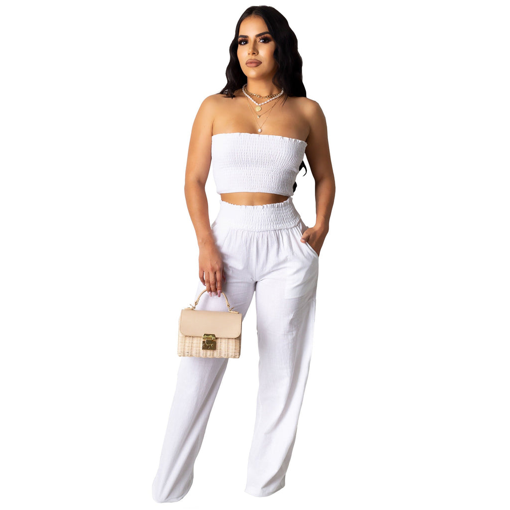 Clothing Pleating Tube Top Two Piece Work Pant Vacation Summer
