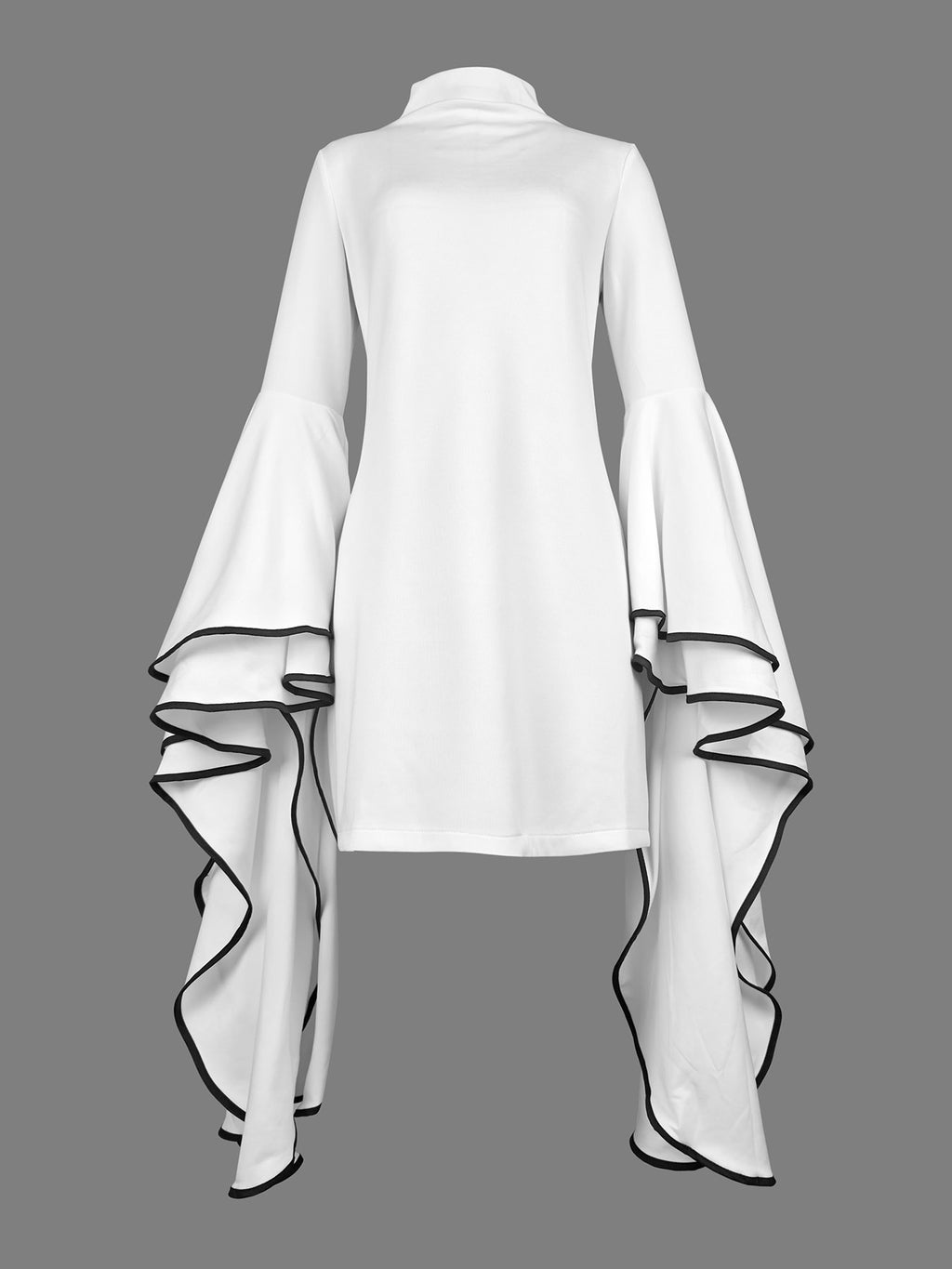 Flared Sleeves Long Sleeves Color Stand Collar Mini Dresses