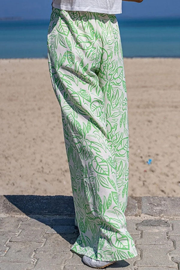 Printed Trousers Wide-leg Pants Diagonal Pocket Pants
