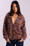 New Retro Deep V-neck Maillard Plush Long-sleeve Knit Cardigan