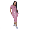 Dress Basic Elastic Waist Short Sleeve Color T Shirt Midi Dress