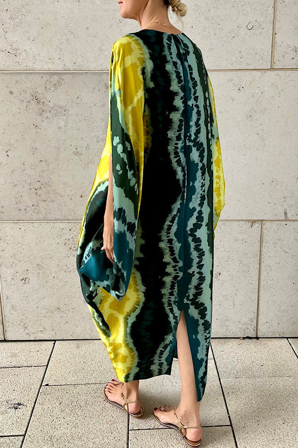 From Beach to Dinner Printed Kimono Drape Loose Midi Dress