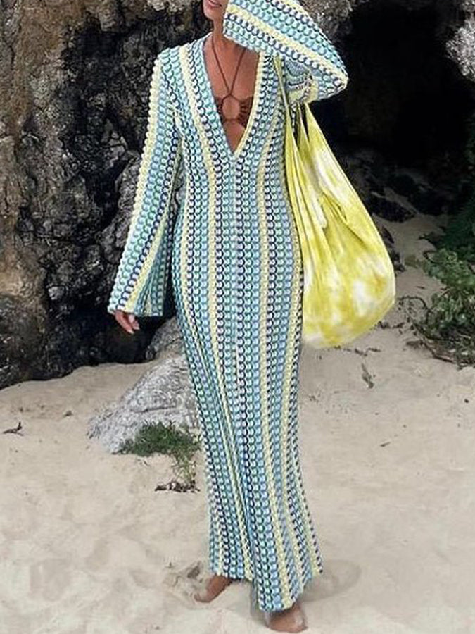 Dawn V-neck Collared Crochet Maxi Dress