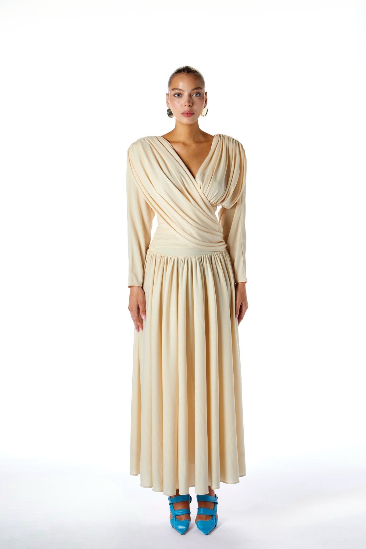 Venus Cross Draped Backless Maxi Dress