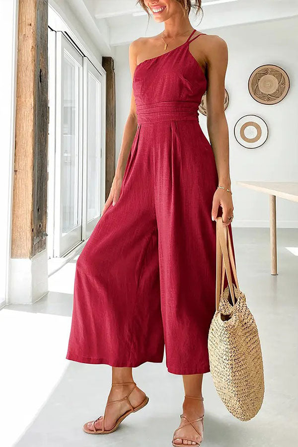 Sling Waist Pocket Straight Sleeveless Jumpsuit