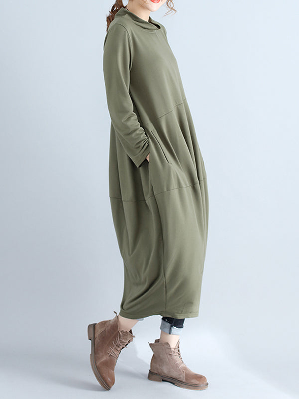 Loose Color Hooded Midi Dresses