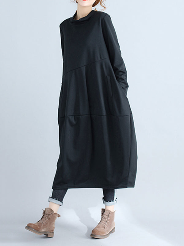 Loose Color Hooded Midi Dresses